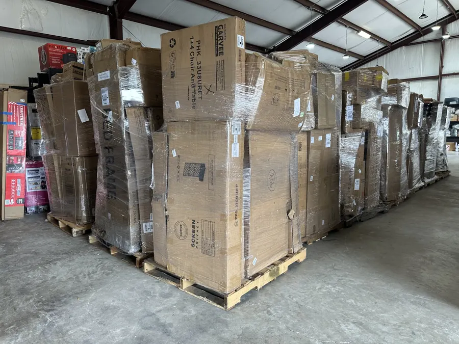 Warehouse full of liquidation pallets ready for auction
